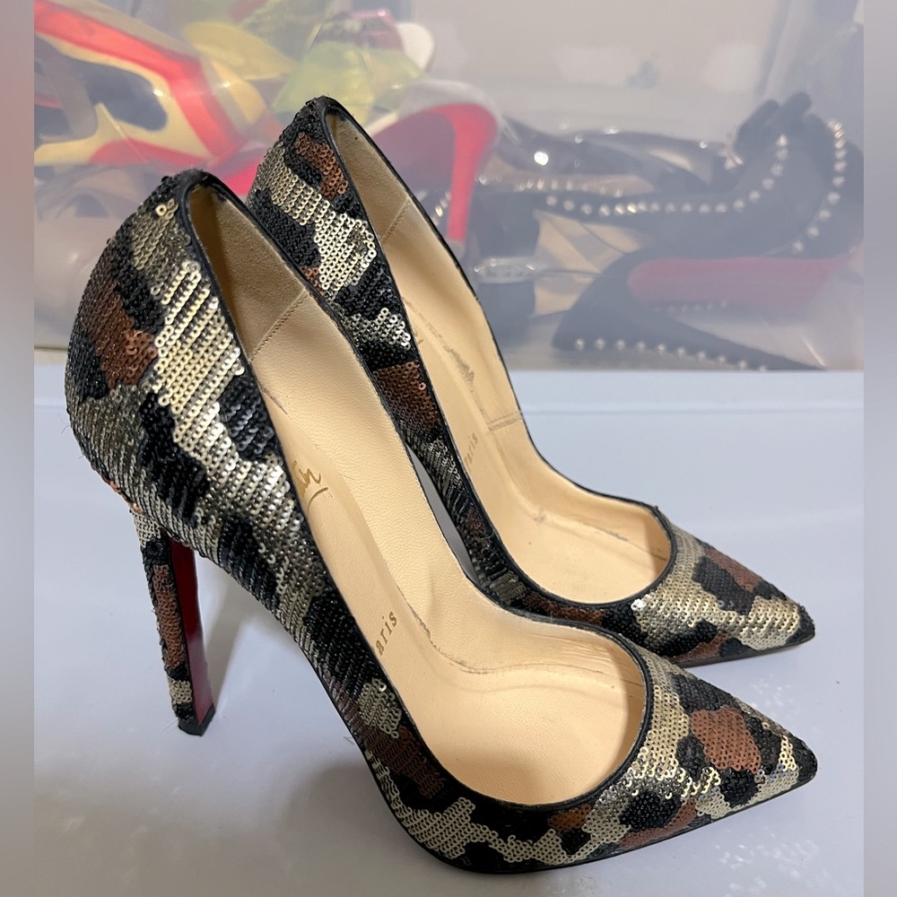 Christian Louboutin Brown and Gold Sequin pumps